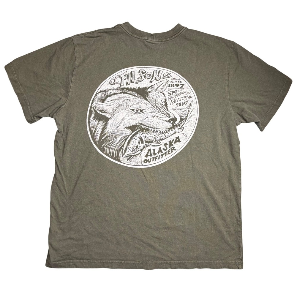 Filson x Kyler Martz Wolf Fish Graphic T-Shirt L Otter Green Made in USA Rare